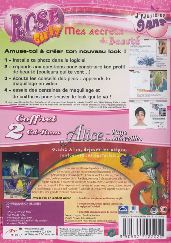 Back Cover for Alice au Pays des Merveilles / Rose Girly (Windows)