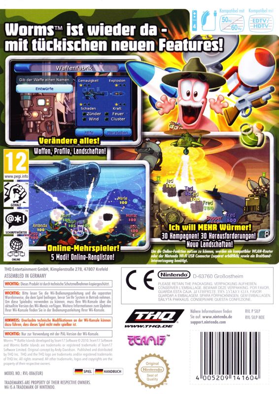 Back Cover for Worms: Battle Islands (Wii)