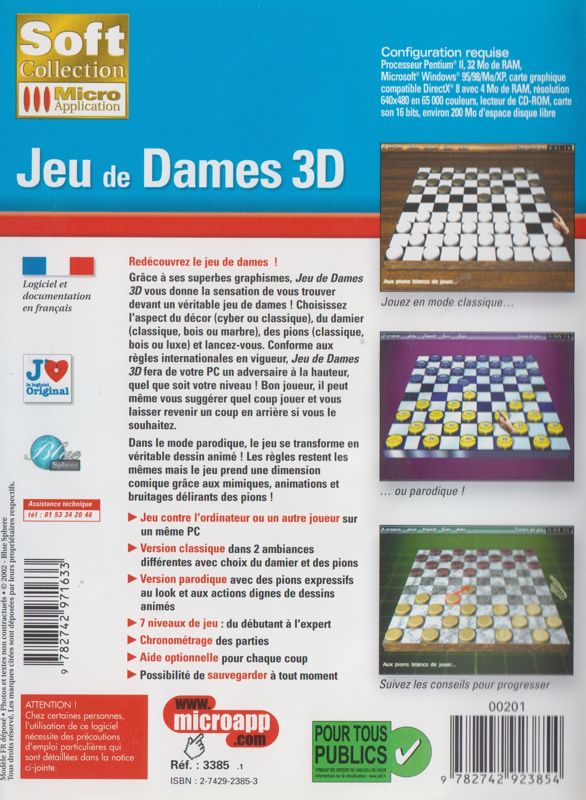 Back Cover for Jeu de Dames 3D (Windows) (Soft Collection release (Micro Application 2002))