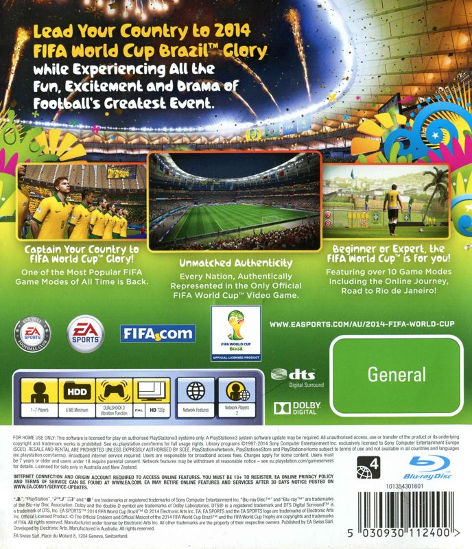 Back Cover for 2014 FIFA World Cup Brazil (PlayStation 3)