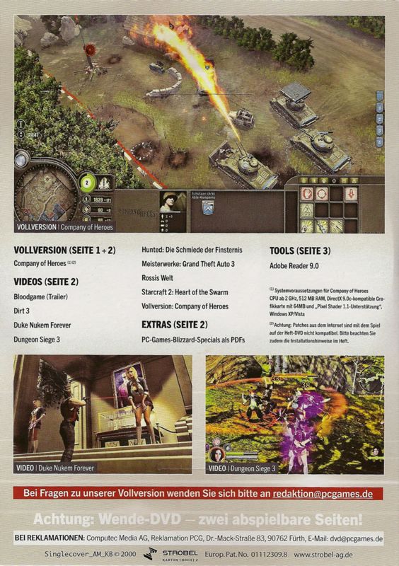 Back Cover for Company of Heroes (Windows) (PC Games 07/2011 covermount)
