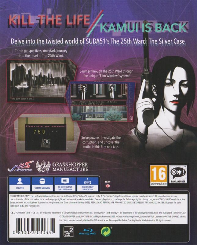 Back Cover for The 25th Ward: The Silver Case (PlayStation 4)