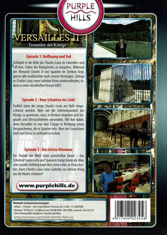 Back Cover for Versailles II: Testament of the King (Windows) (Purple Hills release)