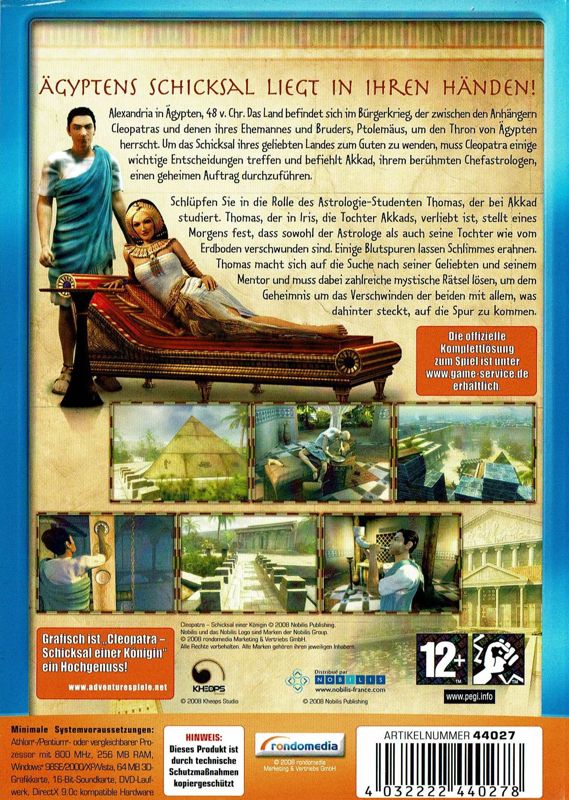 Back Cover for Cleopatra: Riddle of the Tomb (Windows) (Jubiläums-Edition release)