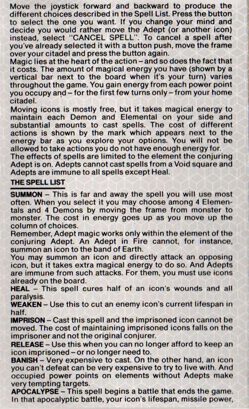 Inside Cover for Archon II: Adept (Commodore 64) (Ariolasoft release)