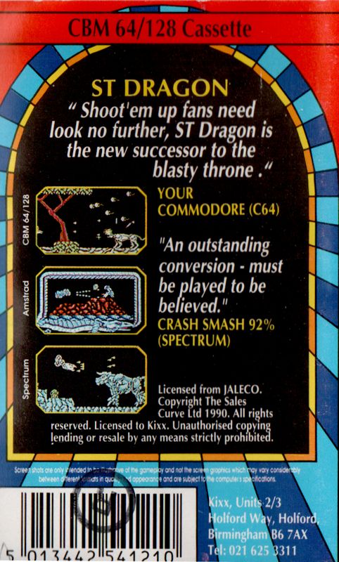 Back Cover for Saint Dragon (Commodore 64) (Kixx release)