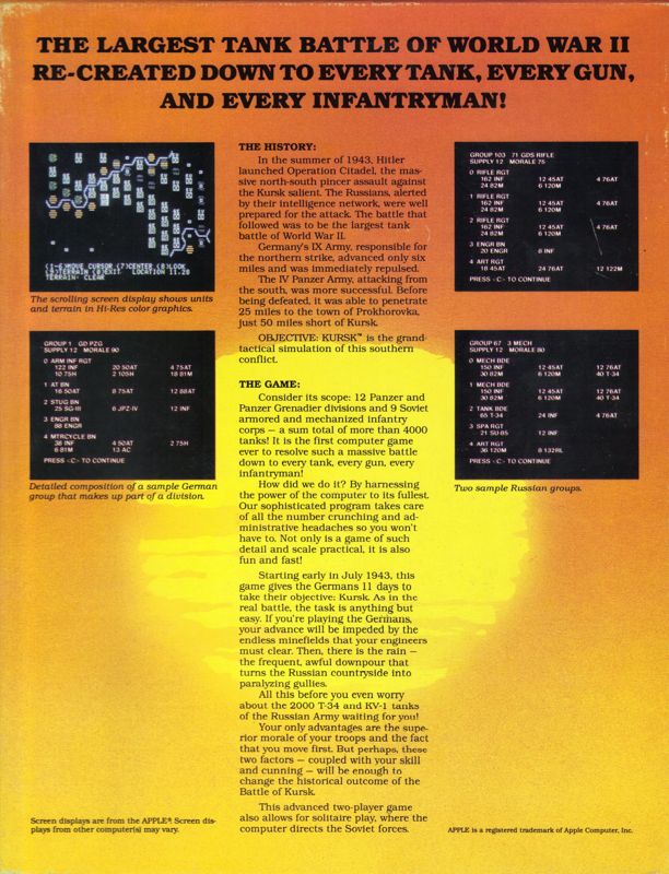 Back Cover for Objective: Kursk (Atari 8-bit)