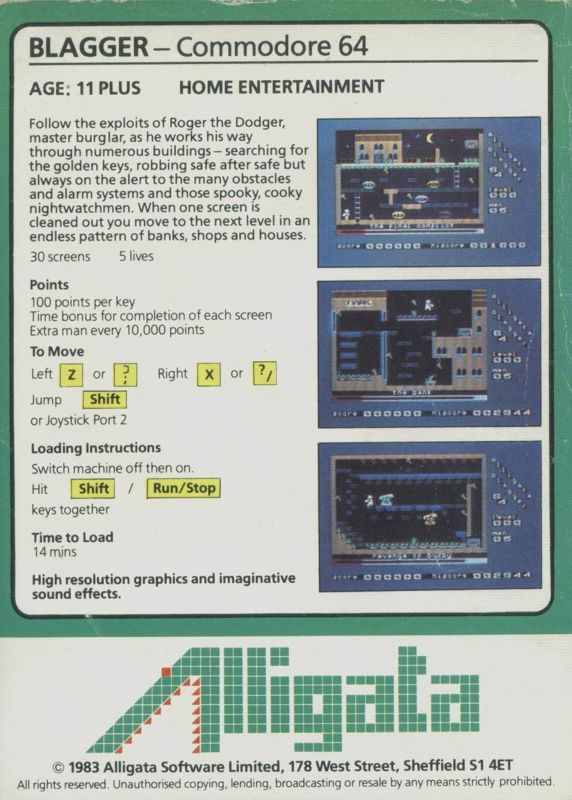 Back Cover for Blagger (Commodore 64)