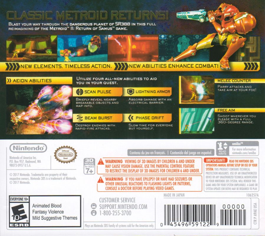 Back Cover for Metroid: Samus Returns (Nintendo 3DS)