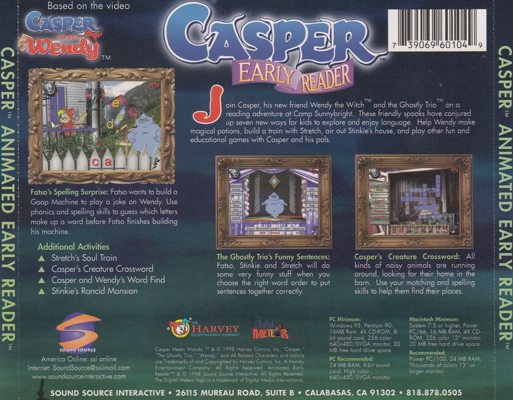 Full Cover for Casper: Animated Early Reader (Macintosh and Windows): Back Cover with Spines
