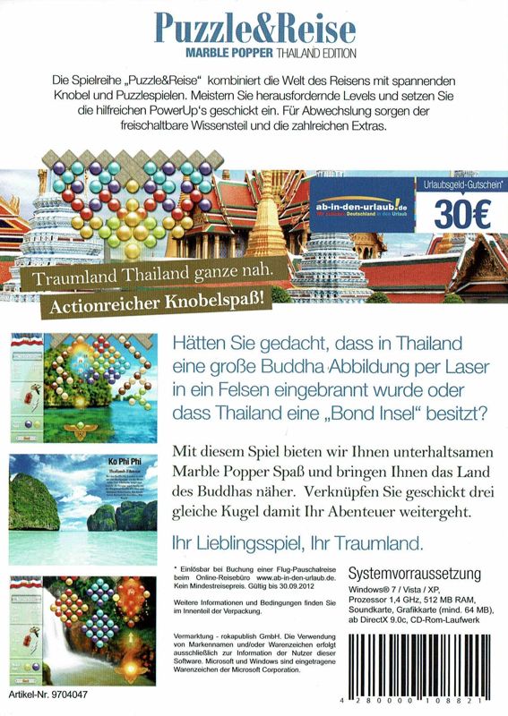 Back Cover for Puzzle & Reise Vol. 8: Marble Popper - Thailand Edition (Windows)