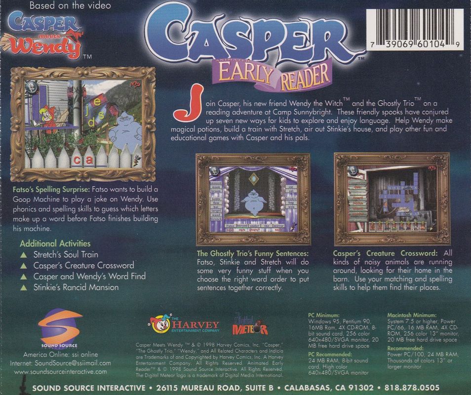 Back Cover for Casper: Animated Early Reader (Macintosh and Windows)