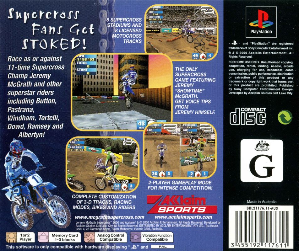 Back Cover for Jeremy McGrath Supercross 2000 (PlayStation)