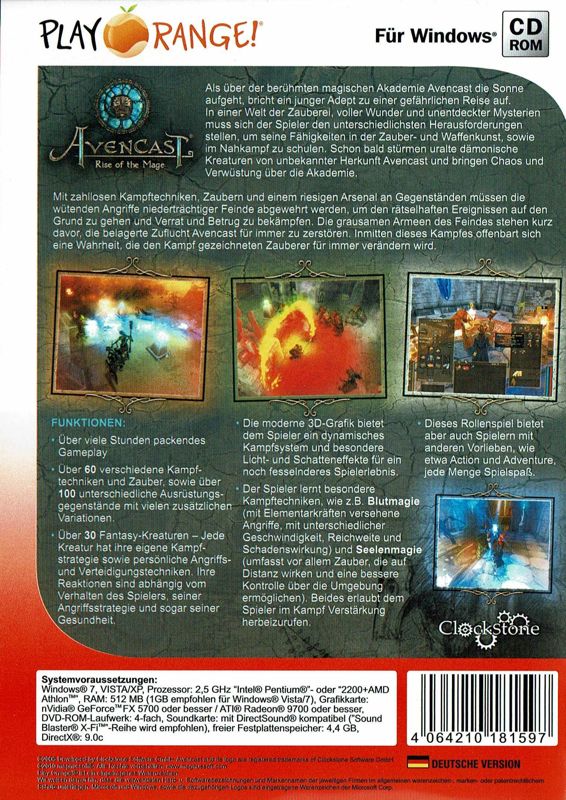 Back Cover for Avencast: Rise of the Mage (Windows) (Play Orange! release)
