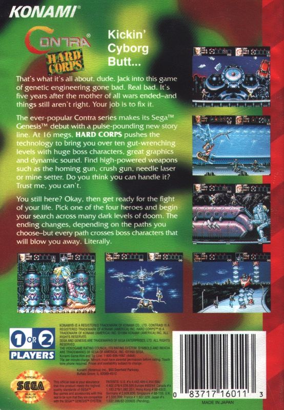 Back Cover for Contra Hard Corps (Genesis)