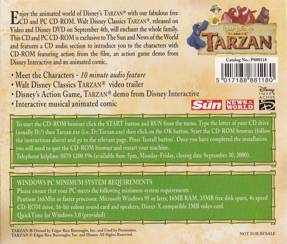Back Cover for Tarzan (Windows)