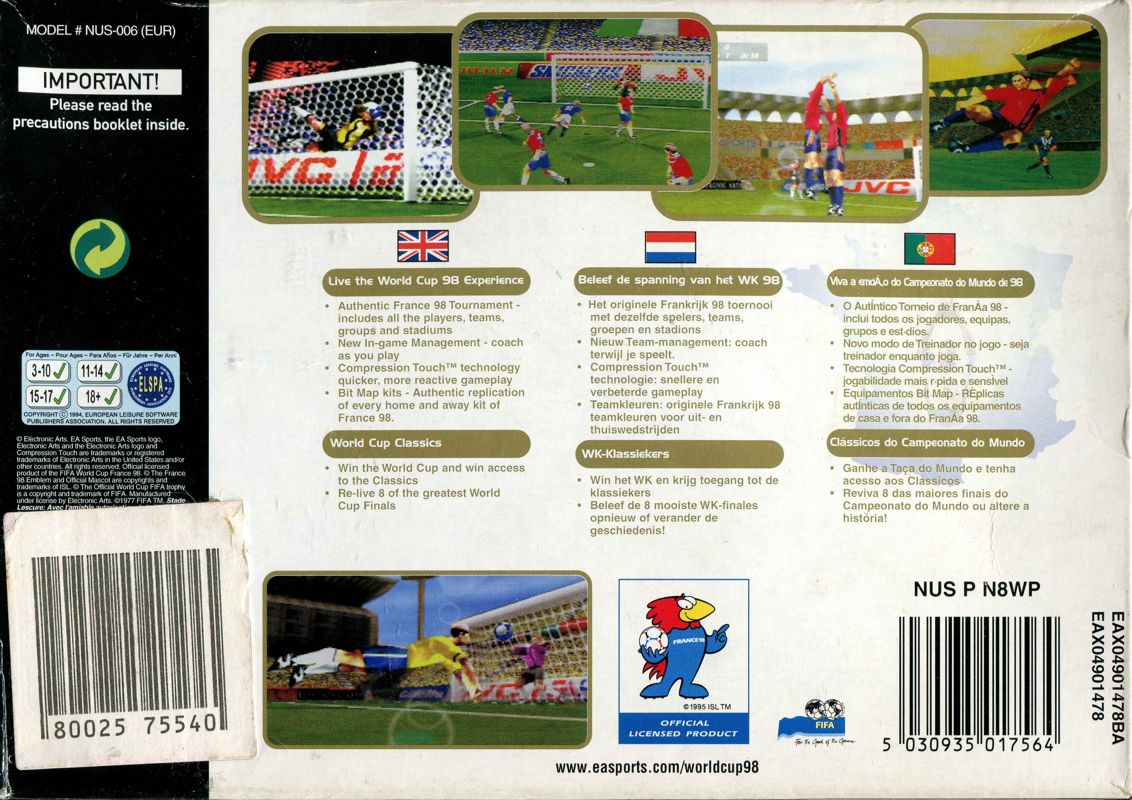 Back Cover for World Cup 98 (Nintendo 64)