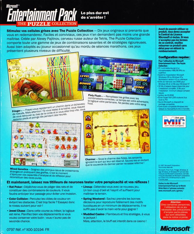 Back Cover for Microsoft Entertainment Pack: The Puzzle Collection (Windows)