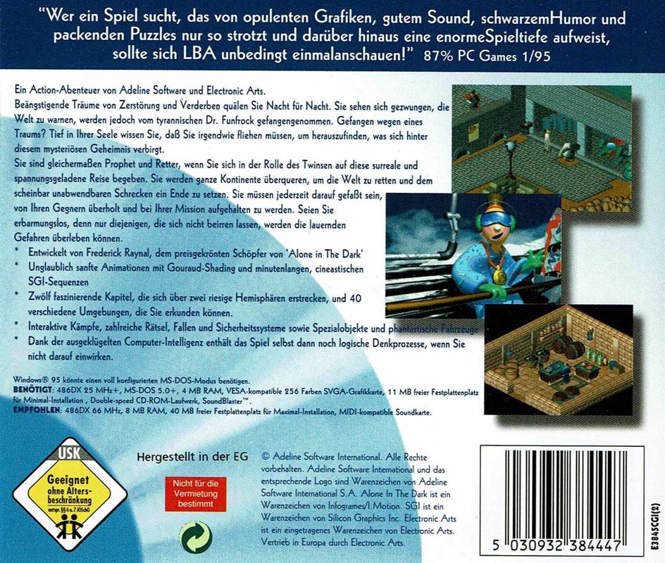 Back Cover for Relentless: Twinsen's Adventure (DOS) (Electronic Arts Classics release)