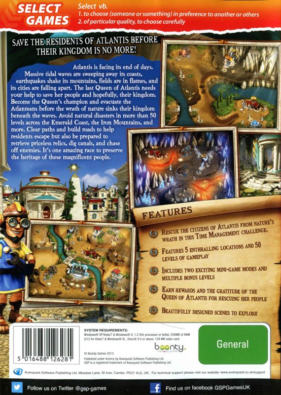 Back Cover for Legends of Atlantis: Exodus (Windows) (Select Games release)