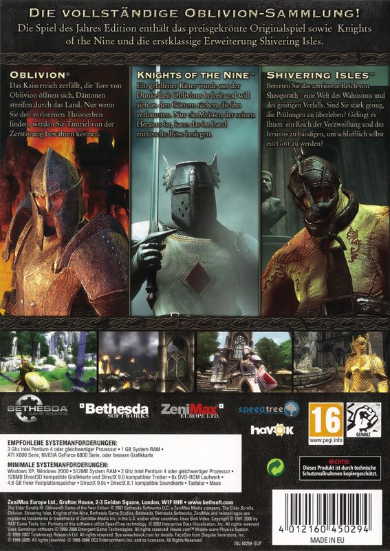 Other for The Elder Scrolls IV: Oblivion - Game of the Year Edition (Windows) (Software Pyramide release): Keep Case - Back