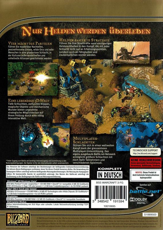 Back Cover for WarCraft III: Reign of Chaos (Macintosh and Windows) (BestSeller Series release (2009))