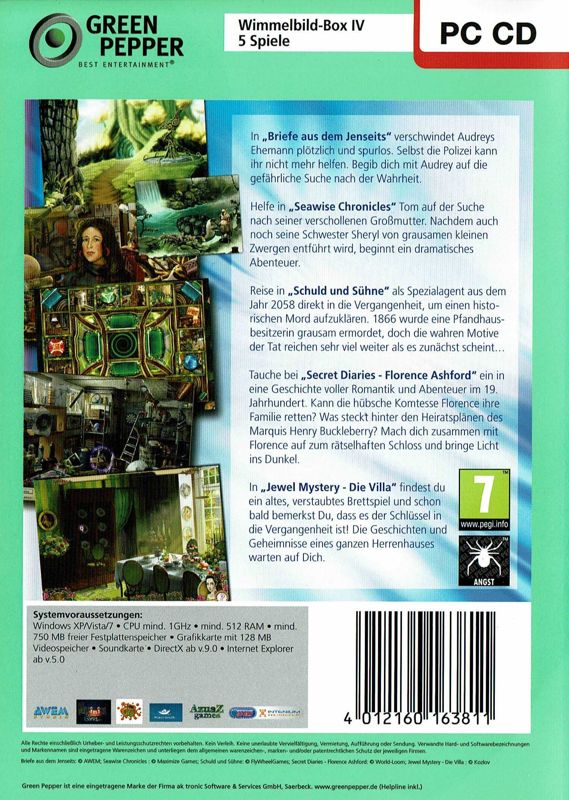 Back Cover for Wimmelbild-Box IV: 5 Spiele (Windows) (Green Pepper release)