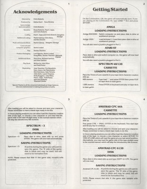Other for Times of Lore (ZX Spectrum) (Diskette version (48K/128K)): Foldable instructions 2