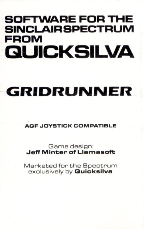 Inside Cover for Gridrunner (ZX Spectrum)