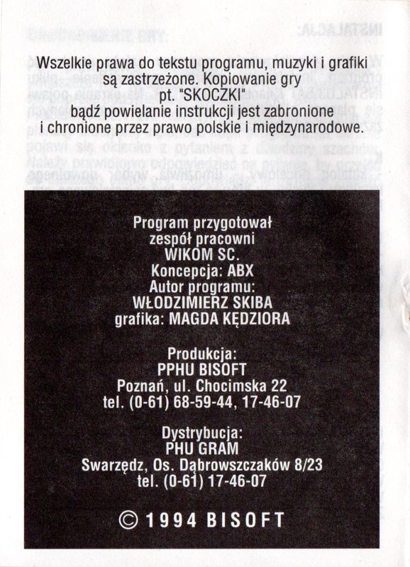 Manual for Skoczki (DOS) (3.5" disk release): Back