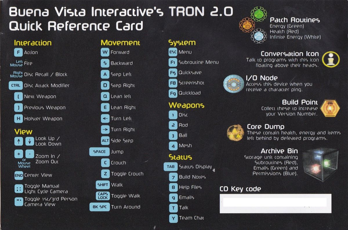 Reference Card for Tron 2.0 (Windows): Side 2