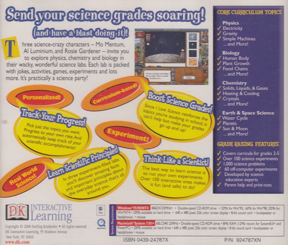 Back Cover for I Love Science! (Macintosh and Windows 16-bit) (2000 re-release)