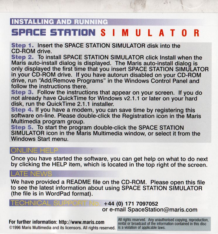 Other for Space Station Simulator (Windows): Jewel Case - Inside