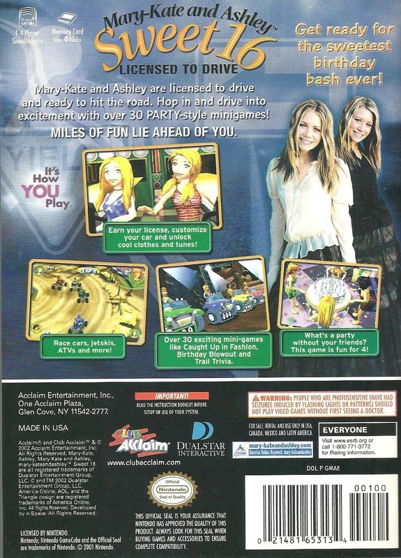 Back Cover for Mary-Kate and Ashley: Sweet 16 - Licensed to Drive (GameCube)
