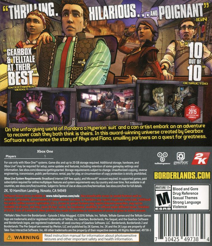 Back Cover for Tales from the Borderlands (Xbox One)