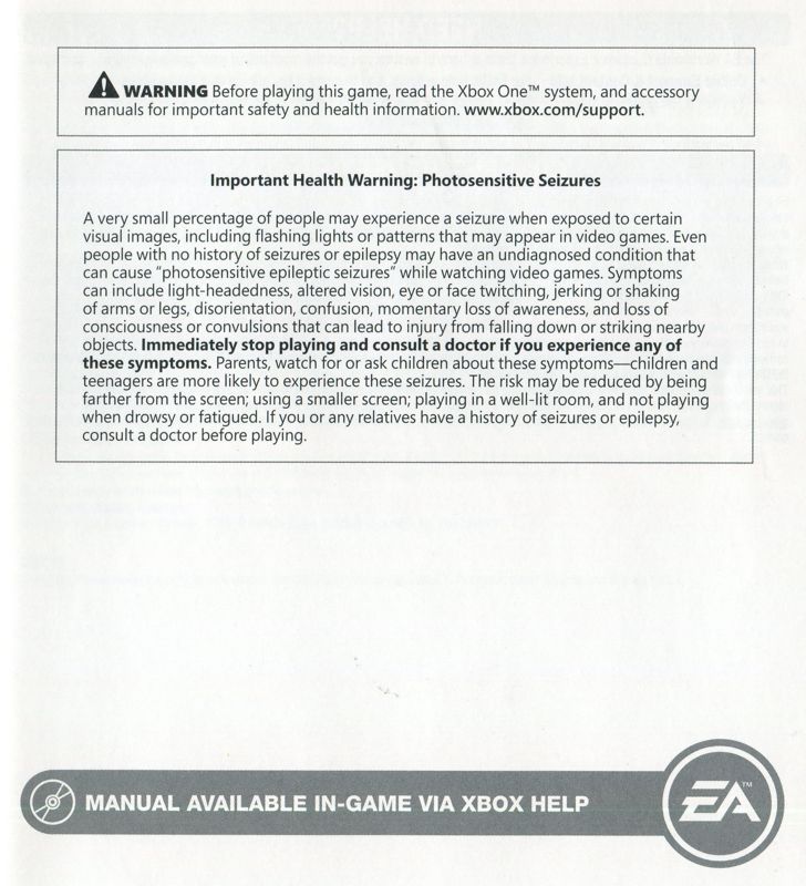 Reference Card for Madden NFL 25 (Xbox One): Front