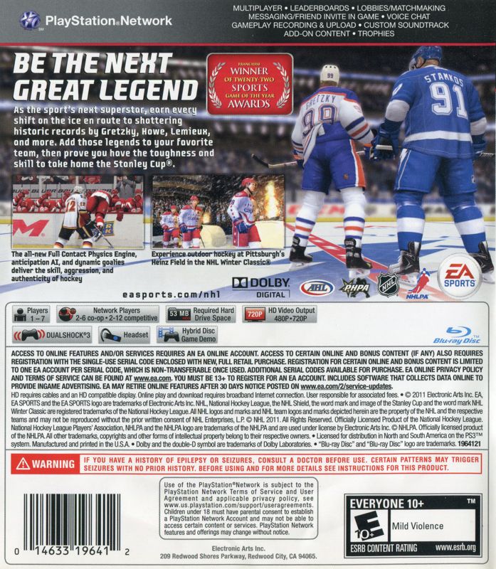 Back Cover for NHL 12 (PlayStation 3)
