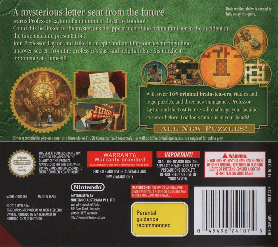 Back Cover for Professor Layton and the Unwound Future (Nintendo DS)