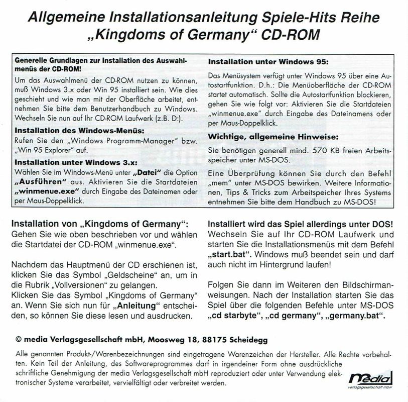 Other for Spiele-Hits (DOS): Kingdoms of Germany - Left Inlay