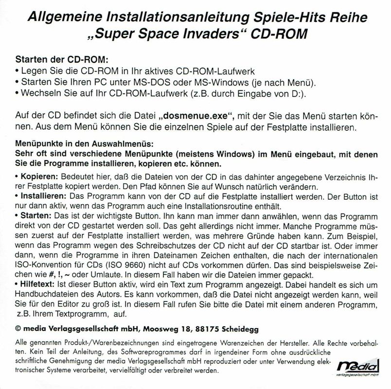 Other for Spiele-Hits (DOS): Taito's Super Space Invaders - Left Inlay