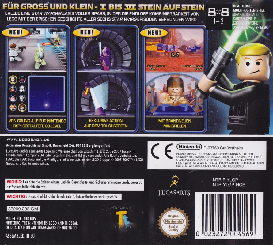 Back Cover for LEGO Star Wars: The Complete Saga (Nintendo DS) (First release)
