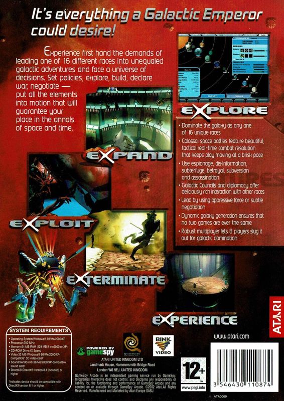 Back Cover for Master of Orion 3 (Windows) (Best of Atari release)