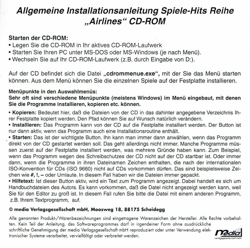 Other for Spiele-Hits (DOS): Airlines - Left Inlay