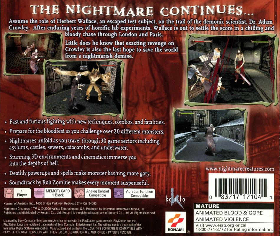Back Cover for Nightmare Creatures II (PlayStation)