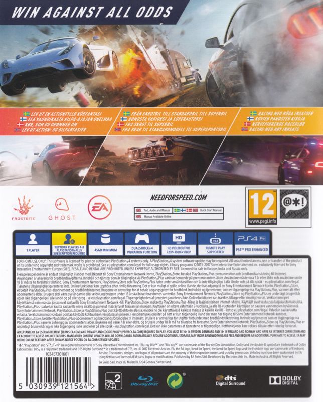 Back Cover for Need for Speed: Payback (PlayStation 4)