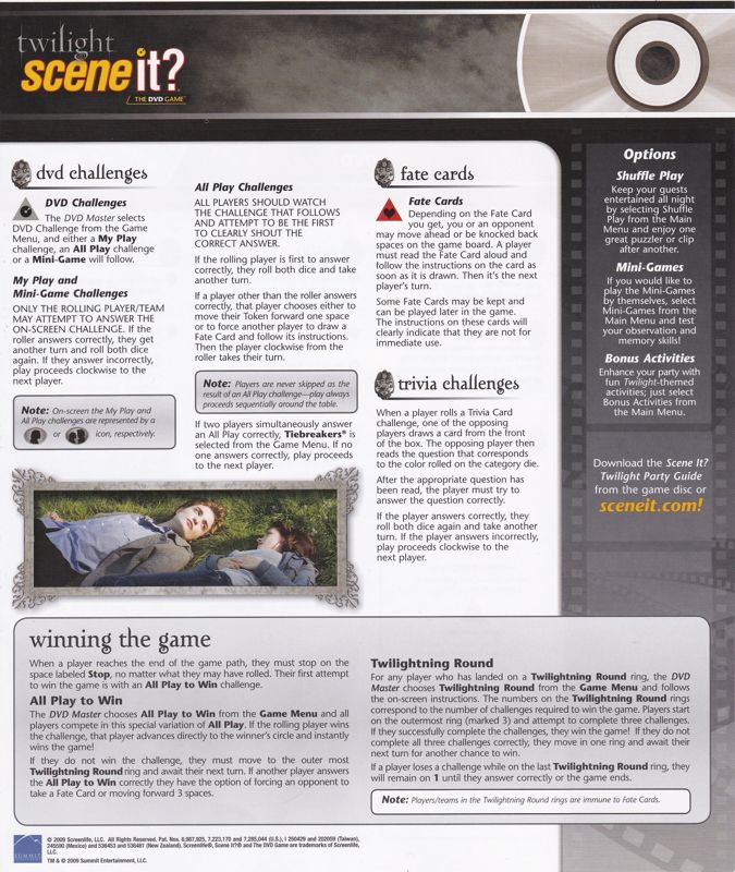 Manual for Scene It?: Twilight (DVD Player): Instruction Sheet: Side 2
