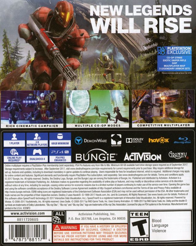 Back Cover for Destiny 2 (PlayStation 4)