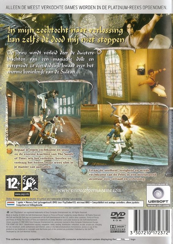Back Cover for Prince of Persia: The Sands of Time (PlayStation 2) (Platinum release)