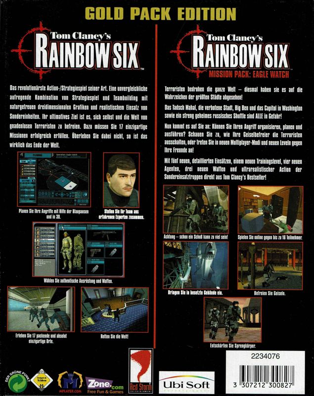 Back Cover for Tom Clancy's Rainbow Six: Gold Pack Edition (Windows) (Budget release)