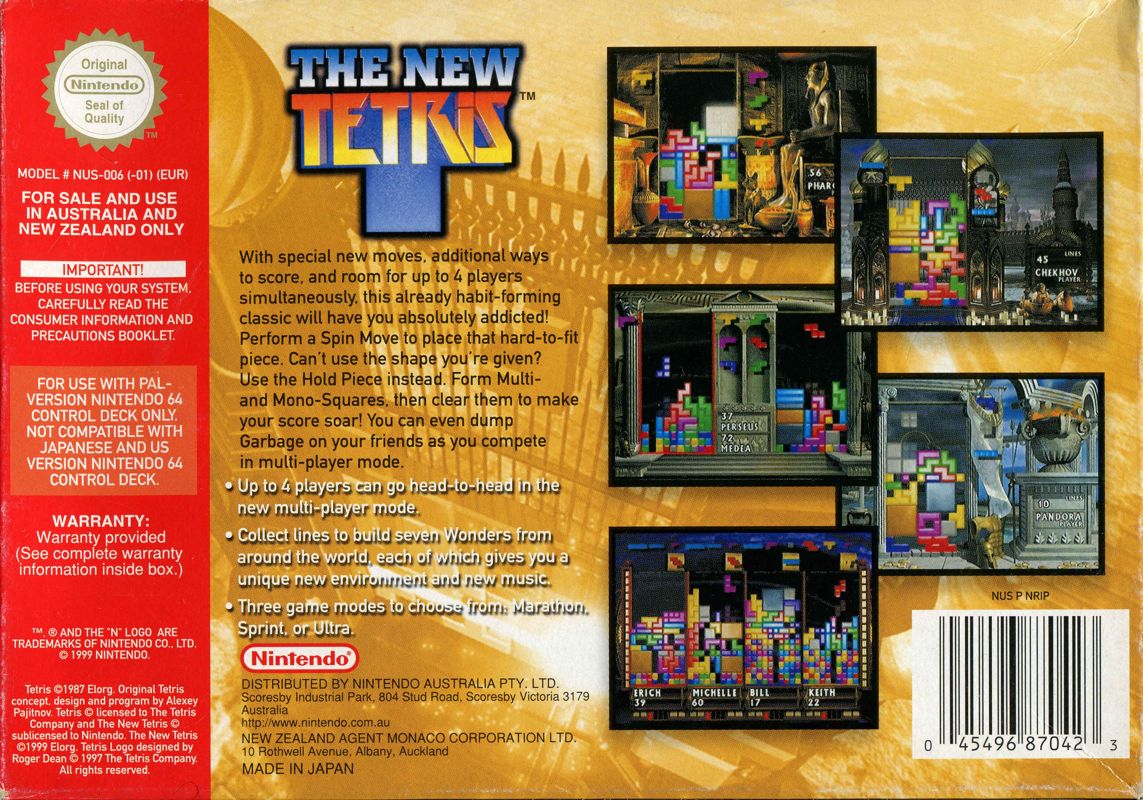 Back Cover for The New Tetris (Nintendo 64)